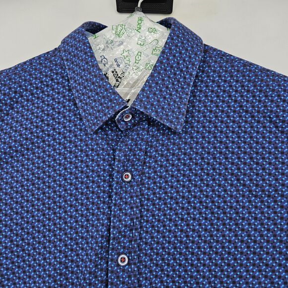 Butter Cloth Shirt Mens Large‎ Blue Circles Preppy Button Up Stretch FLAWS - Picture 2 of 11